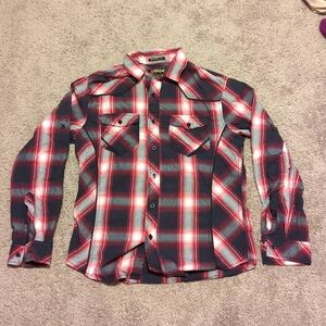 Men Small Helix Black Red Plaid Button Up Shirt Athletic Fit